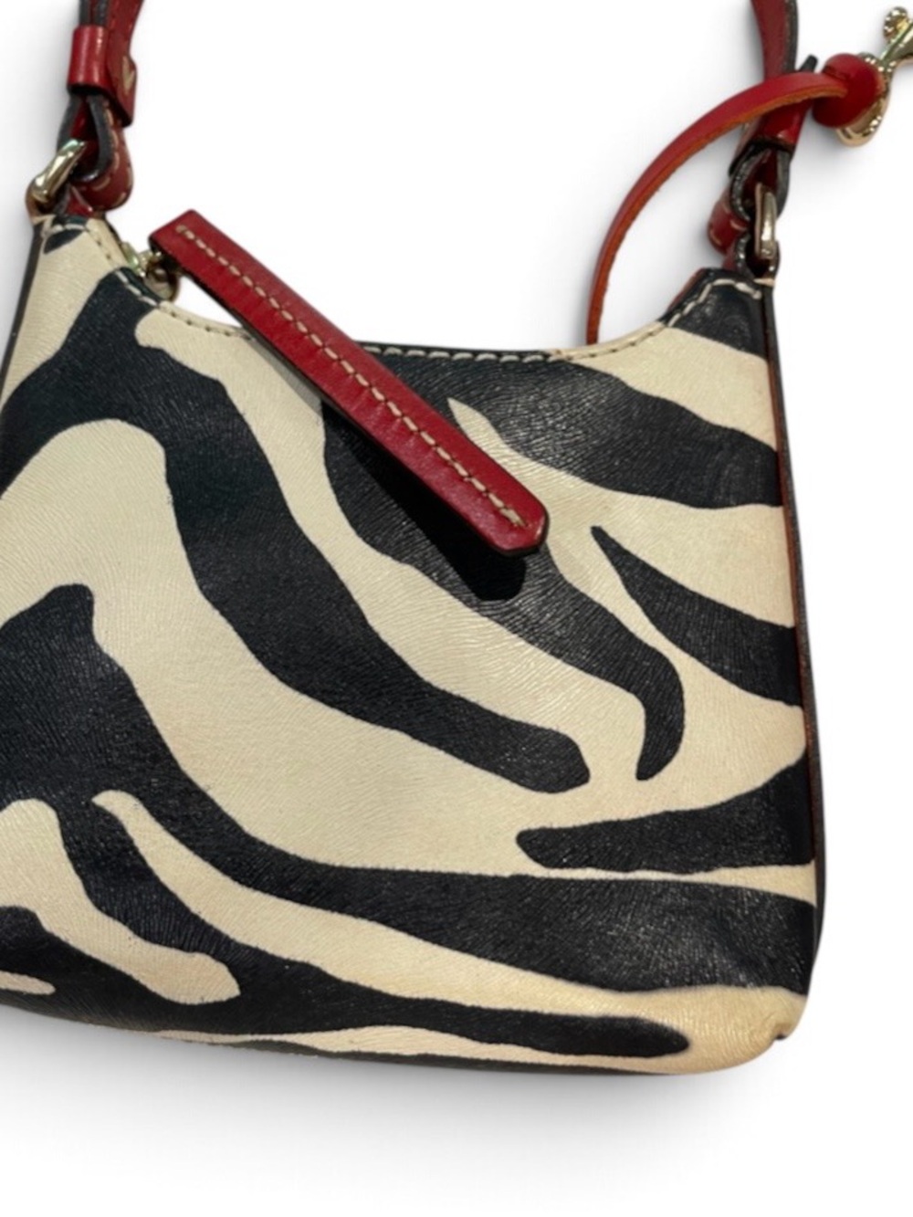 Vintage Dooney & Bourke Black and Cream Zebra Mini Bag with Red Trim - Picture 6 of 9